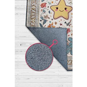 Çok Renkli Dokulu Çocuk Odası Halısı Dokuma Rustik Çocuk Halısı Yıldız Çiçek Temalı Halı 120x180 cm