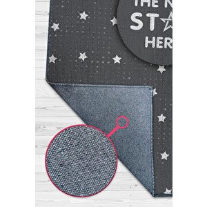 Buranın Yeni Starı Gri Renkli Çocuk Odası Halısı Minimal Çocuk Halısı Bebek Temalı Halı 80x120 cm