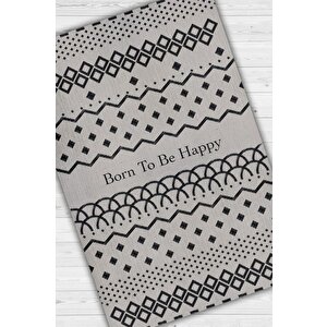 Mutlu Olmak İçin Doğdu Gri Renkli Çocuk Odası Halısı Minimal Çocuk Halıs Geometrik Halı 200x300 cm