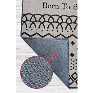 Mutlu Olmak İçin Doğdu Gri Renkli Çocuk Odası Halısı Minimal Çocuk Halıs Geometrik Halı 200x300 cm