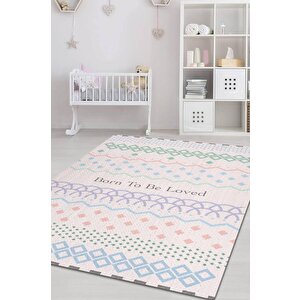 Sevilmek İçin Doğdu Açık Renkli Çocuk Odası Halısı Minimal Çocuk Halıs Geometrik Halı 120x180 cm