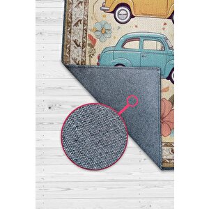 Çok Renkli Dokulu Çocuk Odası Halısı Dokuma Rustik Çocuk Halısı Modern Araba Temalı Halı 100x150 cm
