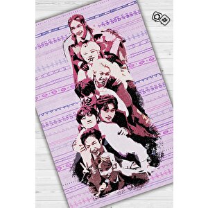 Stray Kids Çok Renkli Genç Kız Odası Halısı Modern Dokuma Halı Kpop Sever Müzik Temalı Halısı 80x120 cm