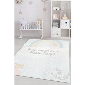 Oyna Gül Ve Lütfen Uyu Kişiye Özel Kişiselleştirilebilir Dokuma Tabanlı Yıkanabilir Dekoratif Ev Halısı 100x150 cm