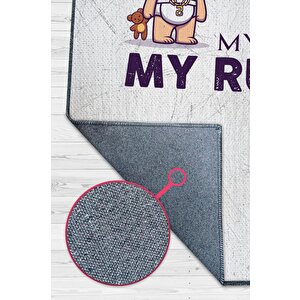 Homshtag Benim Odam Benim Kurallarım Beyaz Renkli Çocuk Odası Halısı Minimal Halı Bebek Temalı Halı