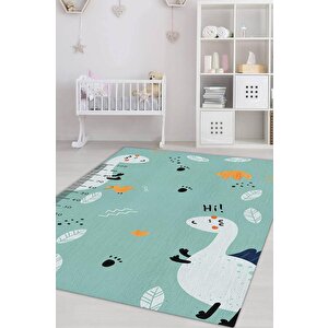 Oğlum Büyüyor Metreli Yeşil Renkli Çocuk Odası Halısı Minimal Çocuk Halıs Bebek Temalı Halı 80x120 cm