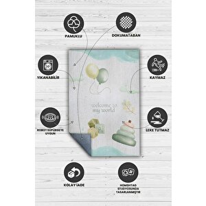Homshtag Dünyama Hoşgeldin Pastel Renkli Çocuk Odası Halısı Dokuma Minimal Çocuk Halısı Temalı Halı