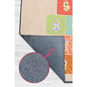 Seksek Bej Renkli Dokulu Çocuk Odası Halısı Dokuma Rustik Çocuk Halısı Sek Sek Temalı Halı 80x120 cm