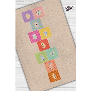 Seksek Bej Renkli Dokulu Çocuk Odası Halısı Dokuma Rustik Çocuk Halısı Sek Sek Temalı Halı 160x240 cm