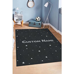 Yıldızlı İsimli Kişiye Özel Kişiselleştirilebilir Dokuma Tabanlı Yıkanabilir Dekoratif Ev Halısı 160x240 cm