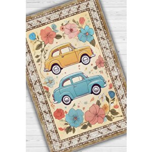 Çok Renkli Dokulu Çocuk Odası Halısı Dokuma Rustik Çocuk Halısı Modern Araba Temalı Halı 200x300 cm