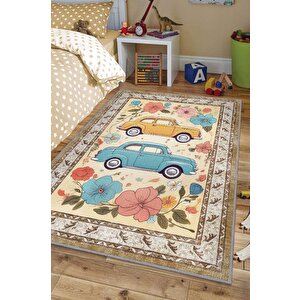 Çok Renkli Dokulu Çocuk Odası Halısı Dokuma Rustik Çocuk Halısı Modern Araba Temalı Halı 80x120 cm