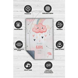 Homshtag Melek Kızım Pembe Beyaz Renkli Çocuk Odası Halısı Minimal Çocuk Halısı Bebek Temalı Halı