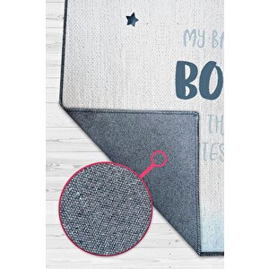 Tatlı Oğlum Beyaz Mavi Renk Çocuk Odası Halısı Dokuma Minimal Çocuk Halı Bebek Temalı Halı 100x150 cm