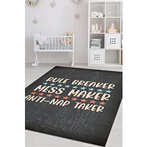 Kuralsız Ve Uykusuz Siyah Renkli Çocuk Odası Halısı Minimal Çocuk Halısı Bebek Temalı Halı 100x150 cm