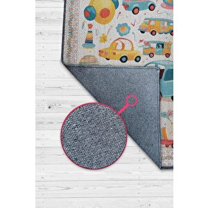 Çok Renkli Dokulu Çocuk Odası Halısı Dokuma Rustik Çocuk Halısı Araba Temalı Halı 120x180 cm