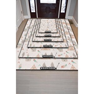 Homshtag En Tatlı Savaşçı Bej Kahve Renkli Çocuk Odası Halısı Minimal Çocuk Halısı Bebek Temalı Halı