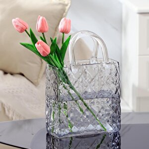 Çanta Vazo Köşeli Model Cam Çiçek Vazosu Dekoratif Antrasit Vazo Büyük Boy Glass Bag Vase
