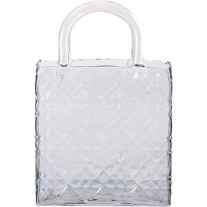 Çanta Vazo Köşeli Model Cam Çiçek Vazosu Dekoratif Antrasit Vazo Büyük Boy Glass Bag Vase