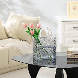 Çanta Vazo Köşeli Model Cam Çiçek Vazosu Dekoratif Antrasit Vazo Büyük Boy Glass Bag Vase