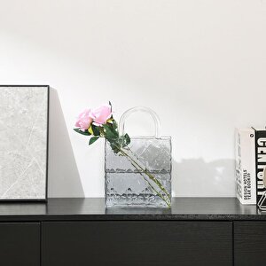 Çanta Vazo Köşeli Model Cam Çiçek Vazosu Dekoratif Antrasit Vazo Büyük Boy Glass Bag Vase