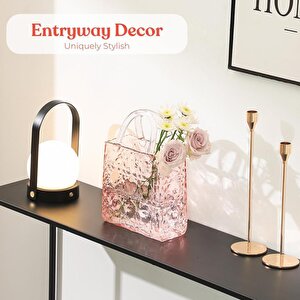 Çanta Vazo Köşeli Model Cam Çiçek Vazosu Dekoratif Pembe Vazo Büyük Boy Glass Bag Vase