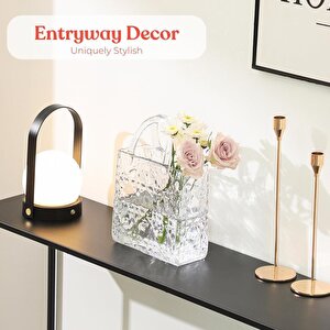 Çanta Vazo Köşeli Model Cam Çiçek Vazosu Dekoratif Şeffaf Vazo Büyük Boy Glass Bag Vase