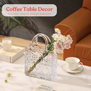 Çanta Vazo Köşeli Model Cam Çiçek Vazosu Dekoratif Şeffaf Vazo Büyük Boy Glass Bag Vase
