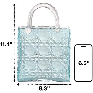 Çanta Vazo Köşeli Model Cam Çiçek Vazosu Dekoratif Mavi Vazo Büyük Boy Glass Bag Vase