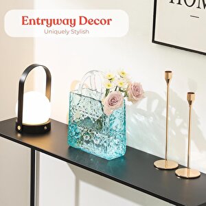 Çanta Vazo Köşeli Model Cam Çiçek Vazosu Dekoratif Mavi Vazo Büyük Boy Glass Bag Vase