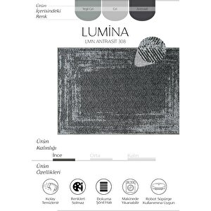 Lumina Antrasit Zigzag Desen Modern Yıkanabilir Şönil Oturma Odası Salon Balkon Halısı 80x250 cm