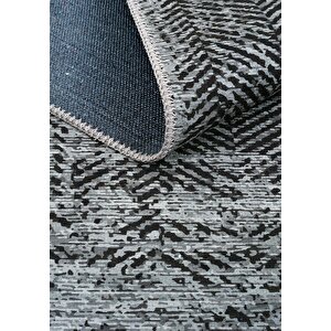 Cool Halı Lumina Antrasit Zigzag Desen Modern Yıkanabilir Şönil Oturma Odası Salon Balkon Halısı