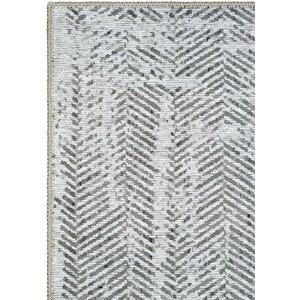 Cool Halı Lumina Gri Zigzag Desen Modern Yıkanabilir Dokuma Şönil Oturma Odası Salon Balkon Halısı