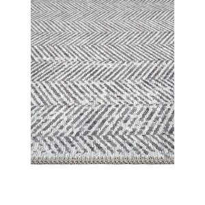 Cool Halı Lumina Gri Zigzag Desen Modern Yıkanabilir Dokuma Şönil Oturma Odası Salon Balkon Halısı