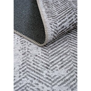 Cool Halı Lumina Gri Zigzag Desen Modern Yıkanabilir Dokuma Şönil Oturma Odası Salon Balkon Halısı