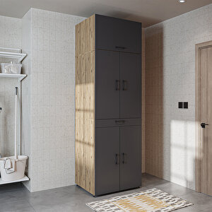 Dora Banyo Dolabı Kapaklı Çamaşır Ve Kurutma Makinesi Dolabı 70x230 Cm Atlantik Çam Antrasit