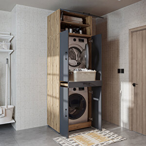 Dora Banyo Dolabı Kapaklı Çamaşır Ve Kurutma Makinesi Dolabı 70x230 Cm Atlantik Çam Antrasit