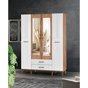 Tuğçe Membran 4 Kapılı Gardrop Elbise Dolabı 145x47x200cm Ceviz