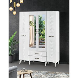 Tuğçe Membran 4 Kapılı Gardrop Elbise Dolabı 145x47x200cm Beyaz