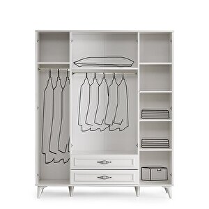 Tuğçe Membran 4 Kapılı Gardrop Elbise Dolabı 145x47x200cm Beyaz