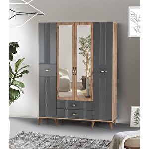 Tuğçe Membran 4 Kapılı Gardrop Elbise Dolabı 145x47x200cm Gri