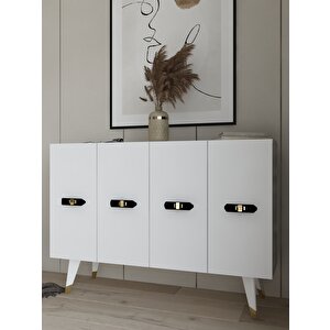 Quartdh (km120) Konsol Çok Amaçlı Dolap Beyaz-Altın (V Kulp) Beyaz gold