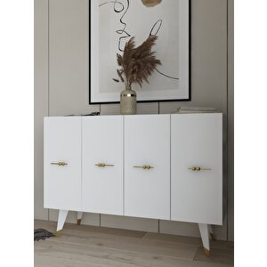 Quartdh (km120) Konsol Çok Amaçlı Dolap  Beyaz-Altın (Salkım Kulp) Beyaz gold