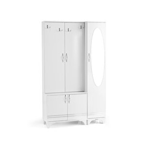 Rüya Aynalı Askılıklı Raflı Ayakkabılık Portmanto 112x35x190cm Beyaz