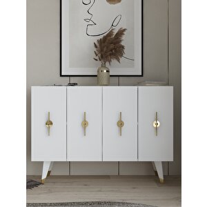 Quartdh (km120) Konsol Çok Amaçlı Dolap Beyaz-Altın (Ramada Kulp) Beyaz gold