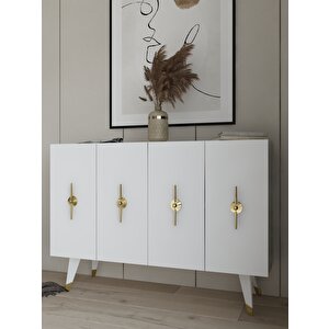 Quartdh (km120) Konsol Çok Amaçlı Dolap Beyaz-Altın (Ramada Kulp) Beyaz gold