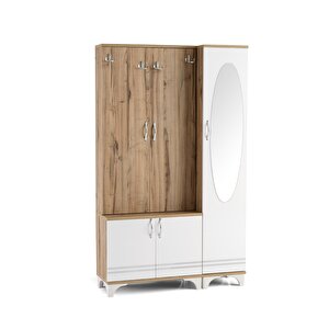 Rüya Aynalı Askılıklı Raflı Ayakkabılık Portmanto 112x35x190cm Ceviz