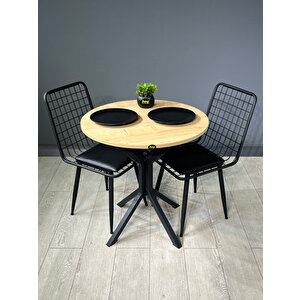 Nisa Safir Yuvarlak Mutfak Masası Yemek Masası Balkon Masası Metal Siyah Ayak 70 Cm