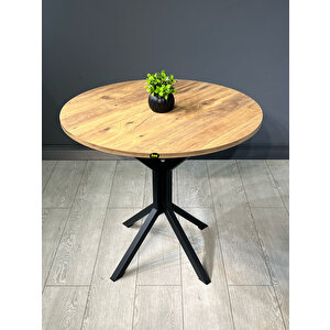Saray Atlantik Çam Yuvarlak Mutfak Masası Yemek Masası Balkon Masası Metal Siyah Ayak 80 Cm