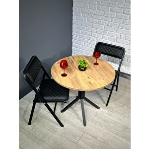 Saray Atlantik Çam Yuvarlak Mutfak Masası Yemek Masası Balkon Masası Metal Siyah Ayak 80 Cm